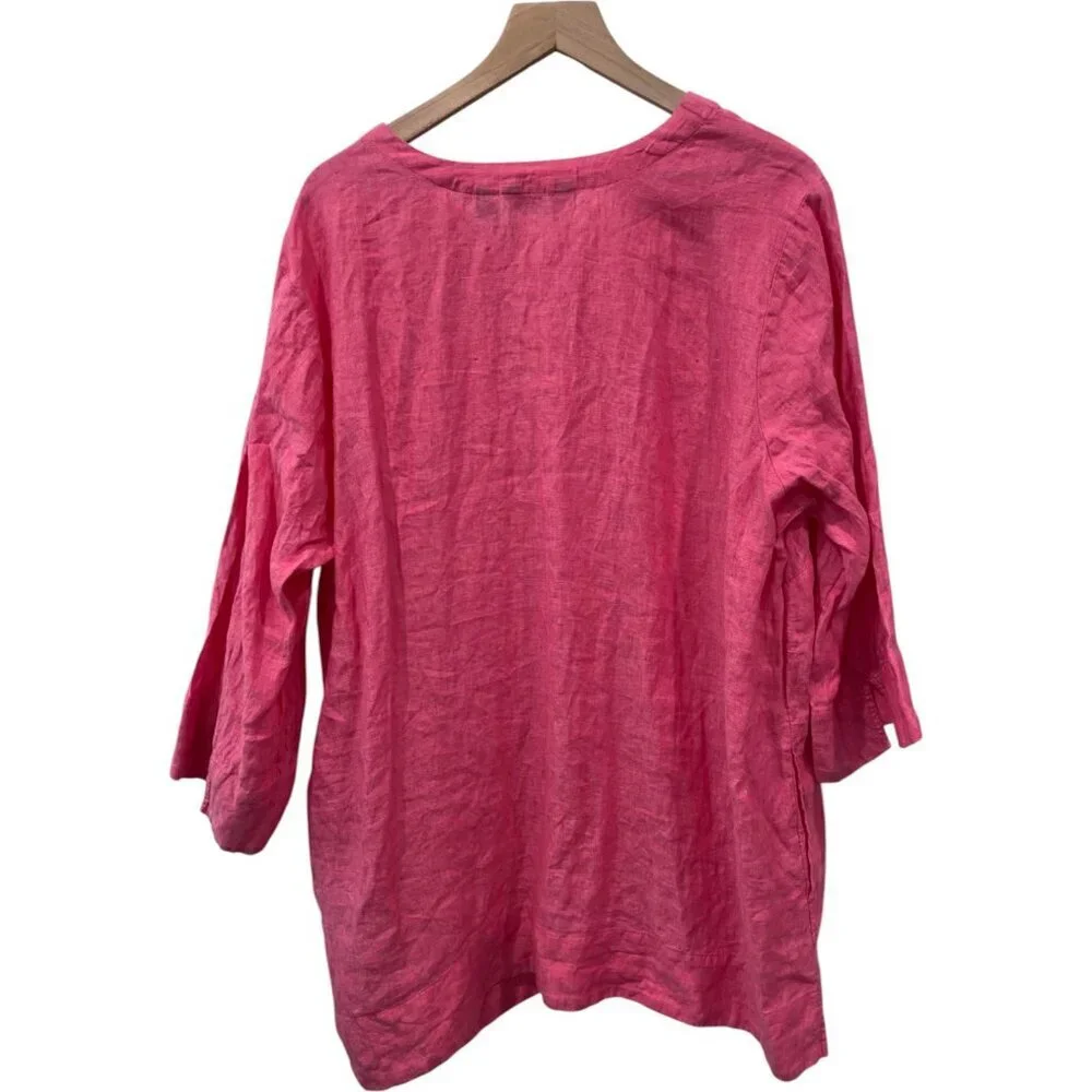Lands’ End Plus Size 100% Linen Split Neck Tunic, Pink, Size 1X - Picture 7 of 8